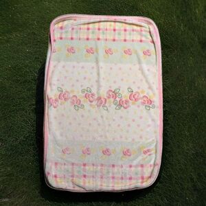Mary Engelbreit Flowers Floral Plaid Plush Baby Blanket Pink Green Yellow Soft